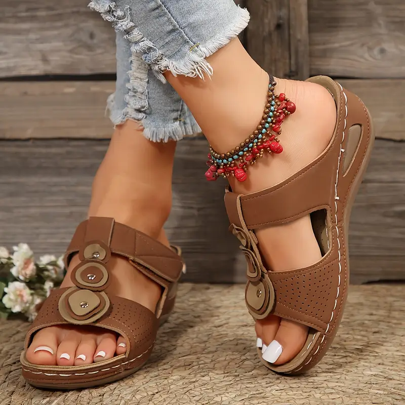 women s wedge slide sandals retro soft sole open toe shoes details 6