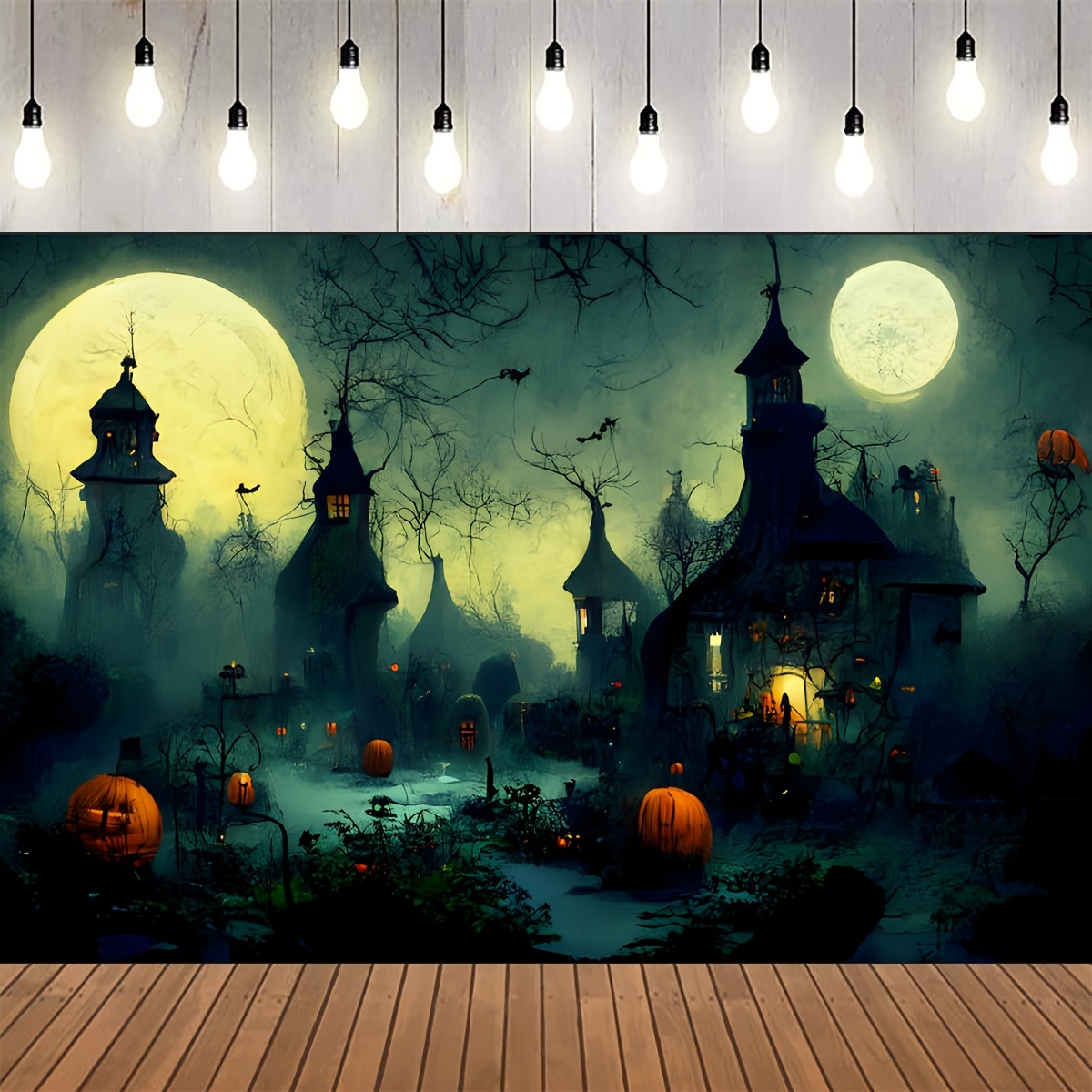 Halloween Night Full Moon Backdrop Woods Graveyard - Temu