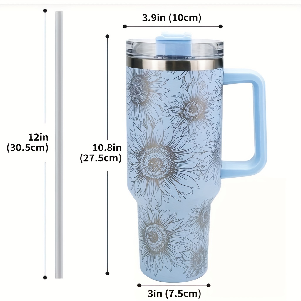 Sunflower Pattern Insulated Tumbler With Handle And Straw, Stainless Steel  Reusable Mug For Hot And Cold Drinks, Halloween Gifts, Christmas Gifts -  Temu