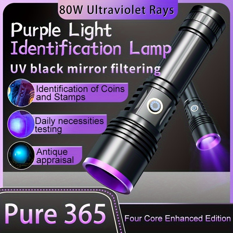 Linterna ultravioleta de 365 nm, linterna de luz negra recargable potente,  luz detectora de orina para perros y gatos, caza en roca, curado de resina