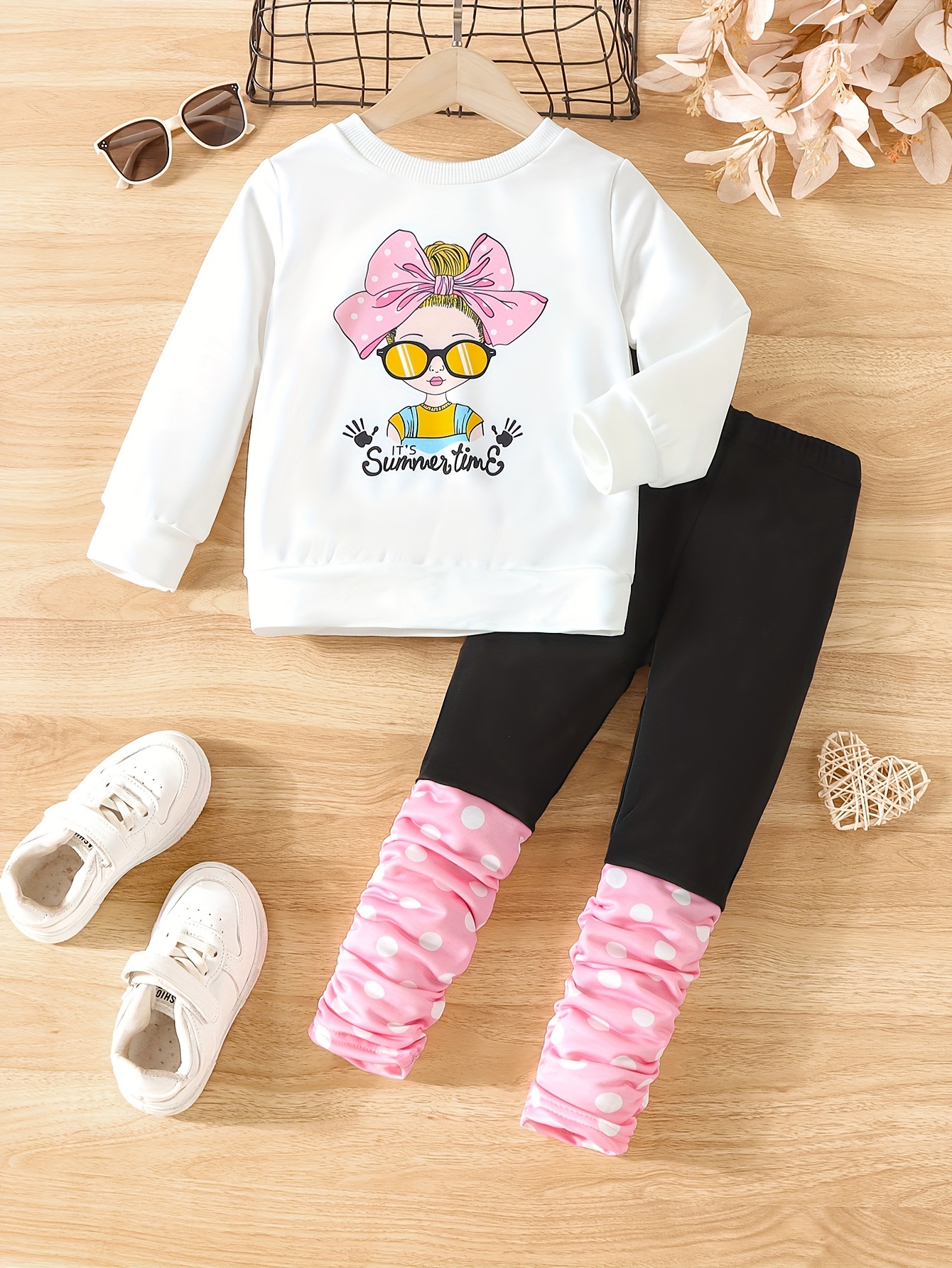 Cute Girl Pattern Outfit Sweatshirt Leggings Set 's Summer - Temu