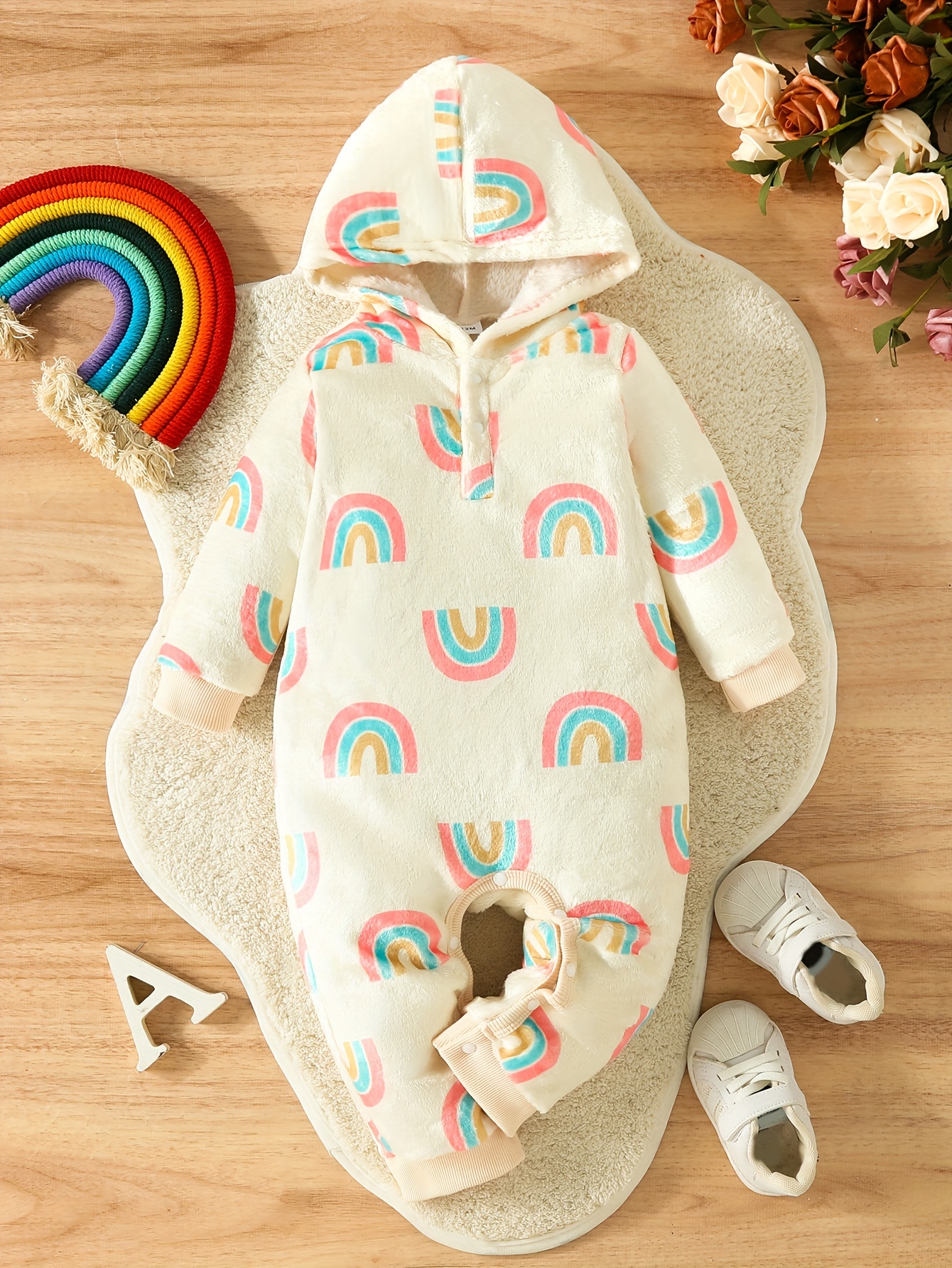 Baby Girls Kids Rainbow Print Allover Hooded Open Buckle - Temu