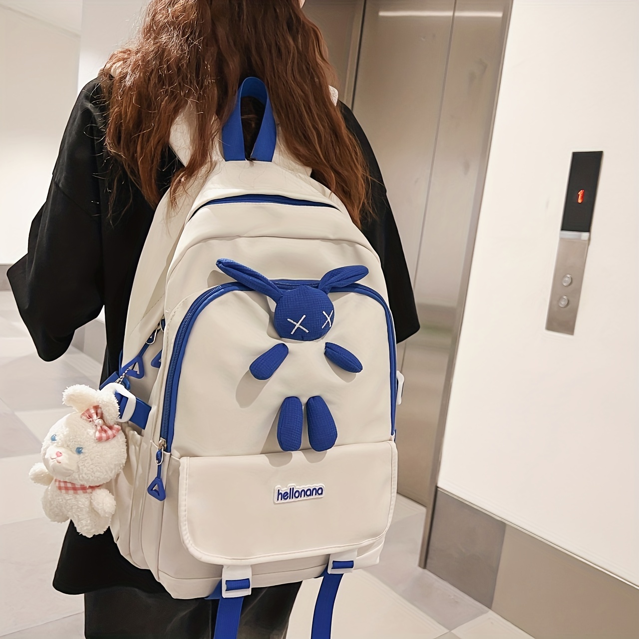 Animal Baby Plush Handbags Large Capacity Kids Gifts Zipper Closure Cartoon  Knapsacks Plush Schoolbag Bunny Backpack Rabbit Plush Backpacks BLACK