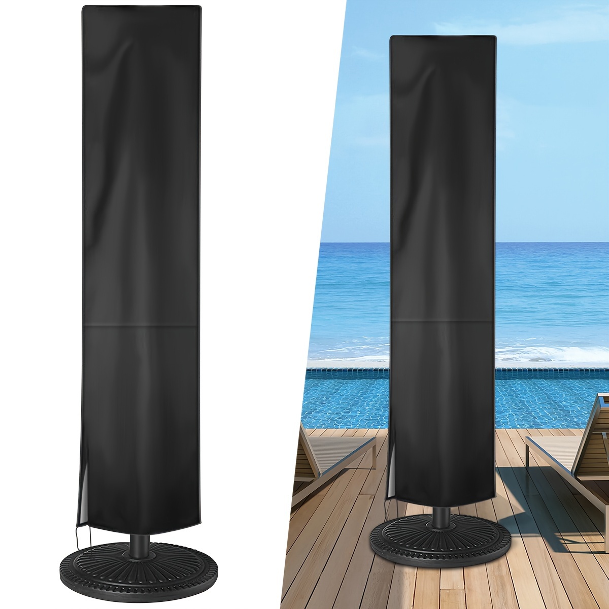 Housse De Parasol Oxford Imperméable - 160x62cm - Coupe-Vent Anti-UV - Fermeture Éclair