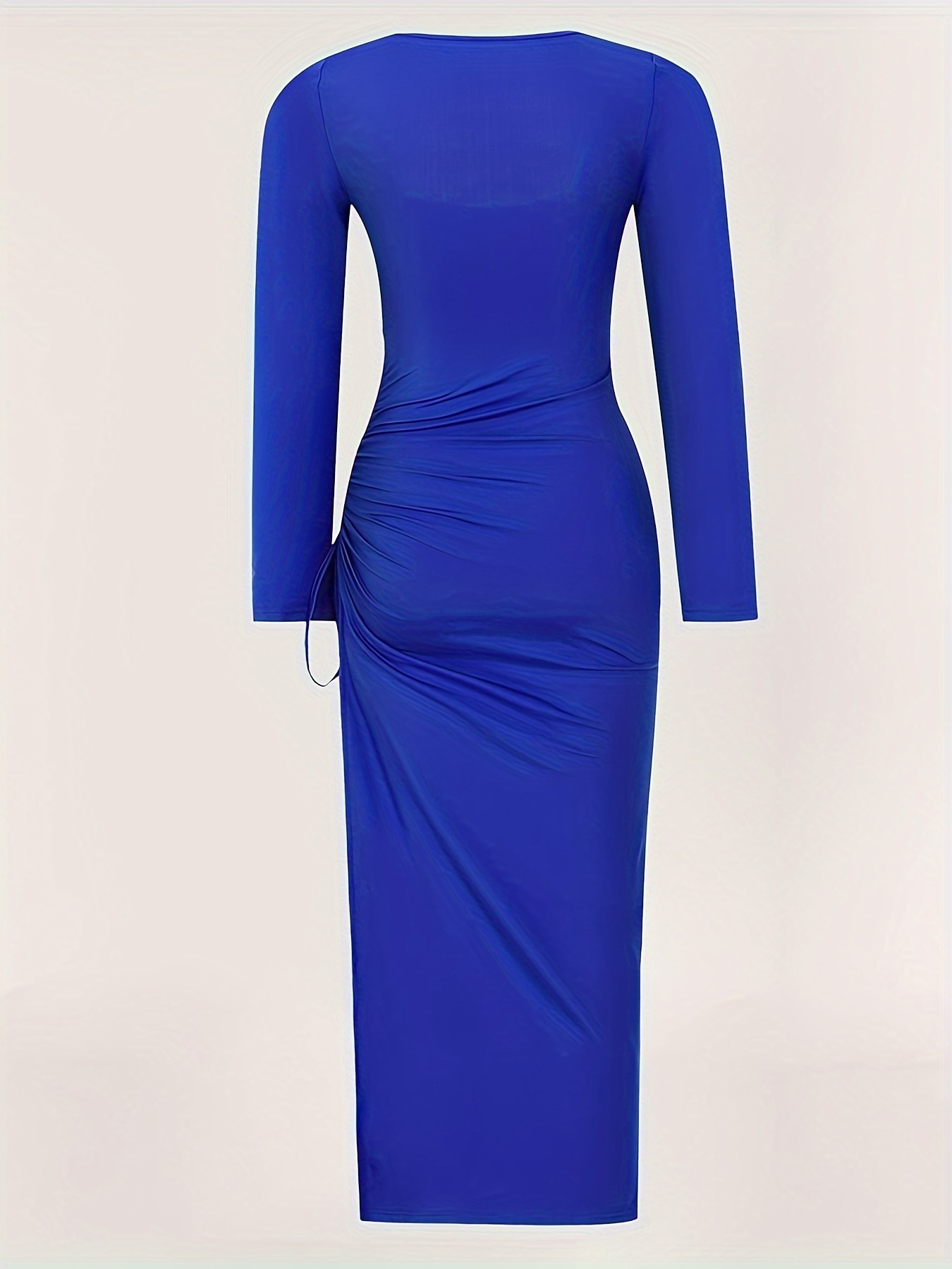 knee length dresses for ladies Royal Blue Off Shoulder Ruched Long Sleeve Midi Dress – PinkBlush
