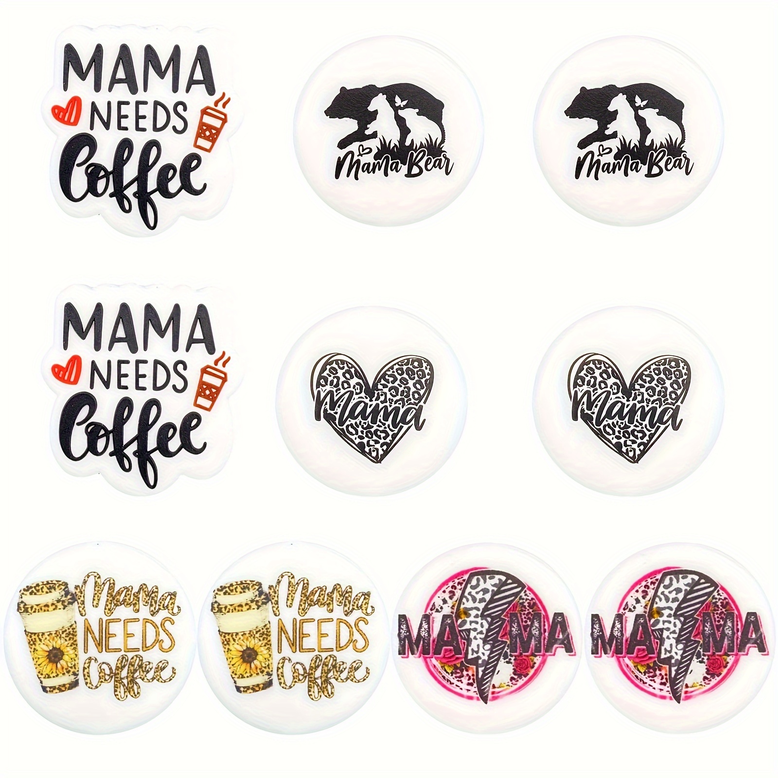 

10pcs Silicone Beads Mama Bear Coffee Colorful Focal Characters Assorted Beads For Jewelry Making Diy Creative Beaded Pen Decors Keychain Bracelet Necklace Craft Supplies