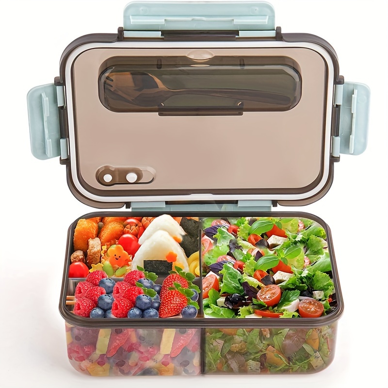 Lunch Box Bento Box for Adults and Kids Divided Lunch Container with Spoon and Chopsticks Airtight, Leakproof , Lunch Box Made of Microwave Safe Wheat