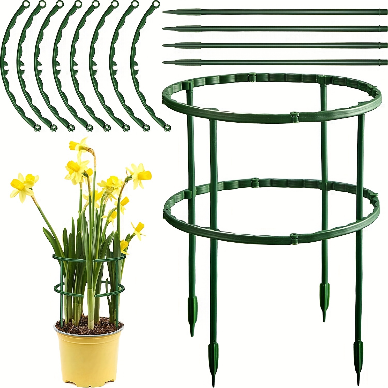 4 pairs plant support stakes peony cages and supports plant supports plant stakes for garden outdoor plants plant cages supports for flower tomato indoor plants half round ring plastic cage holder flower pot climbing trellis for small vegetable