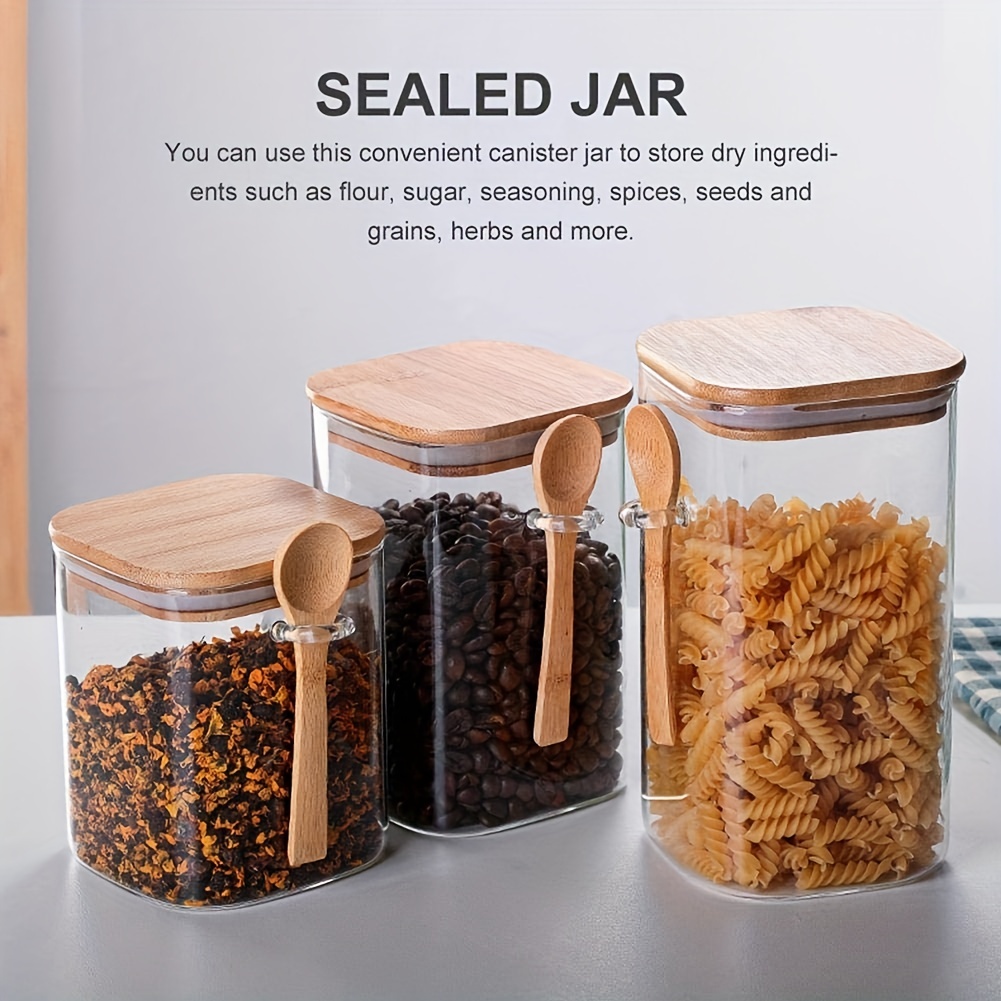 Glass Storage Jars With Bamboo Lid Glass Food Storage Jar - Temu