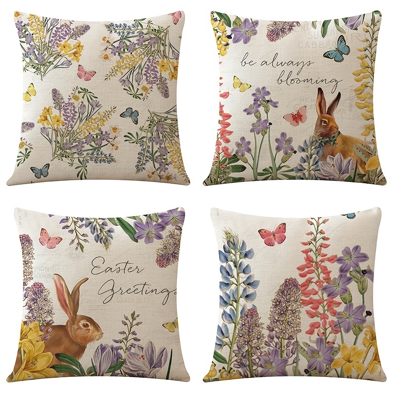 Cute Easter Bunny Linen Throw Pillow Cover - Perfect For Home Sofa Decor  And Easter Party - - Includes Pillow Insert - Temu