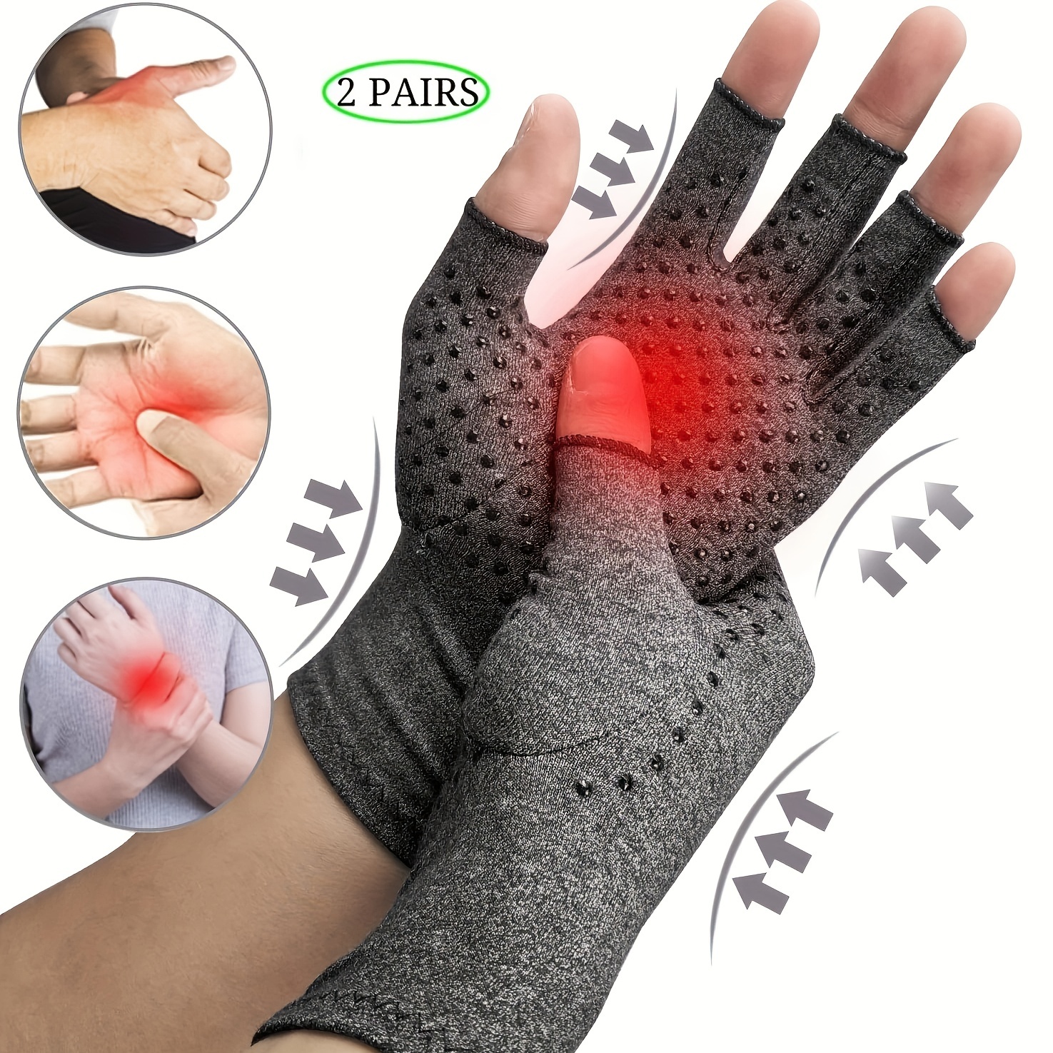 2 pares de guantes de compresión para artritis, guantes de compresión para  artritis para mujeres y hombres, guantes antideslizantes con puntos de
