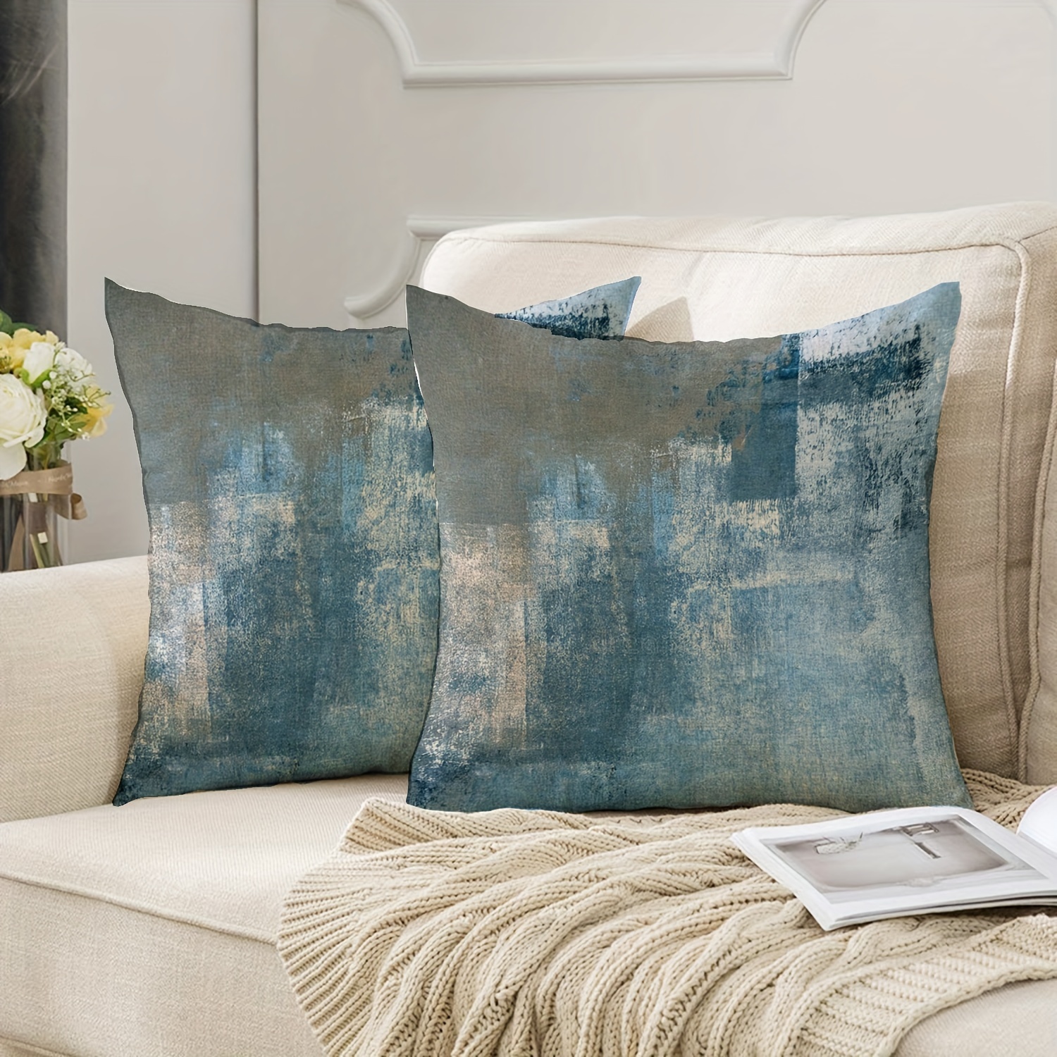 Modern Grey Decorative Pillows Square Linen For Couch (Pillow Core Not  Included)