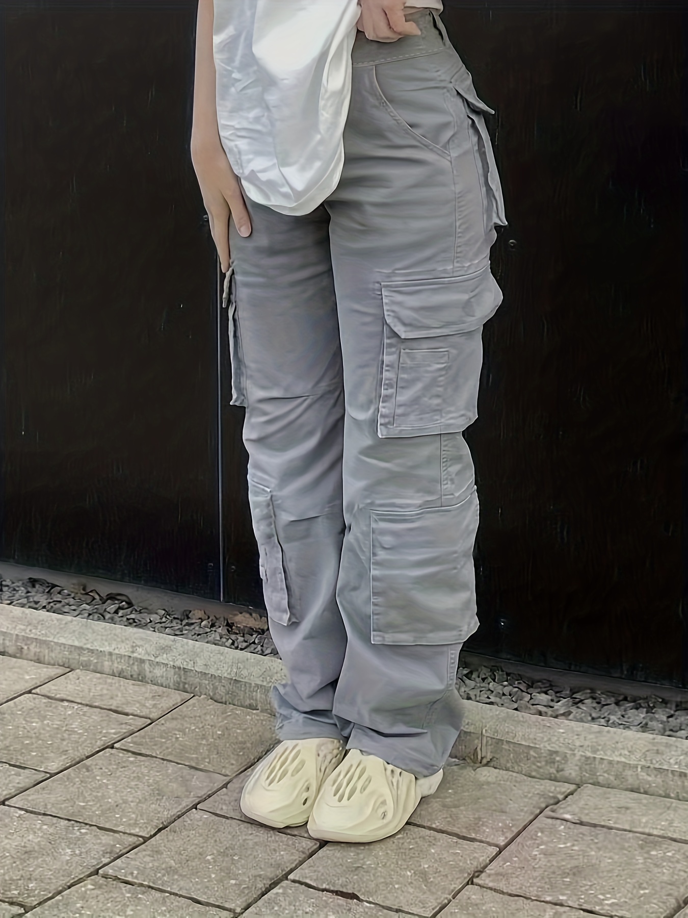 Grey Zip Detail Wide Leg Jersey Cargo Joggers | The Couture Club
