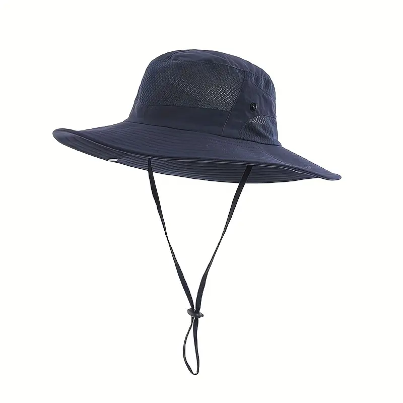 Navy Blue Sporty Sun Protection Hat, Men's 1pc Outdoor Big Brim and Sports Bucket Hat for Fishing,Temu