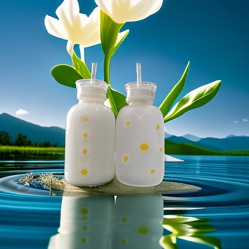 480ml Milk Juice Cute Water Bottle With Scale 2 Lids Little Daisy