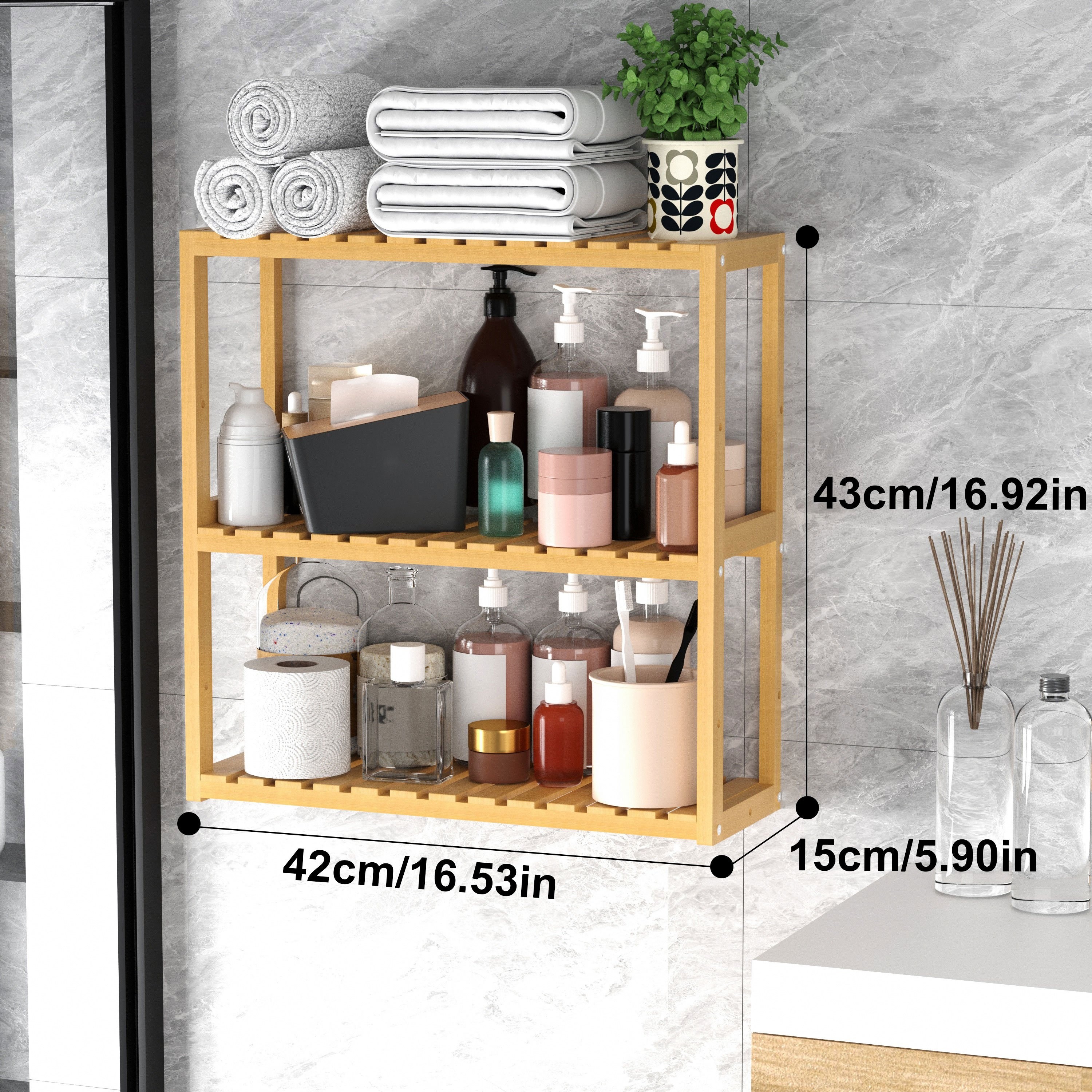 Bamboo Bathroom Shelves Over Toilet-3 Tier Bathroom Wall Shelf-Adjustable  Wall Bathroom Organizer Bathroom Towel Shelf Shelving Units and Storage for