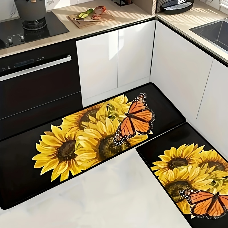 Sunflower Print Kitchen Floor Rug Dirt Resistant Floor Rug - Temu