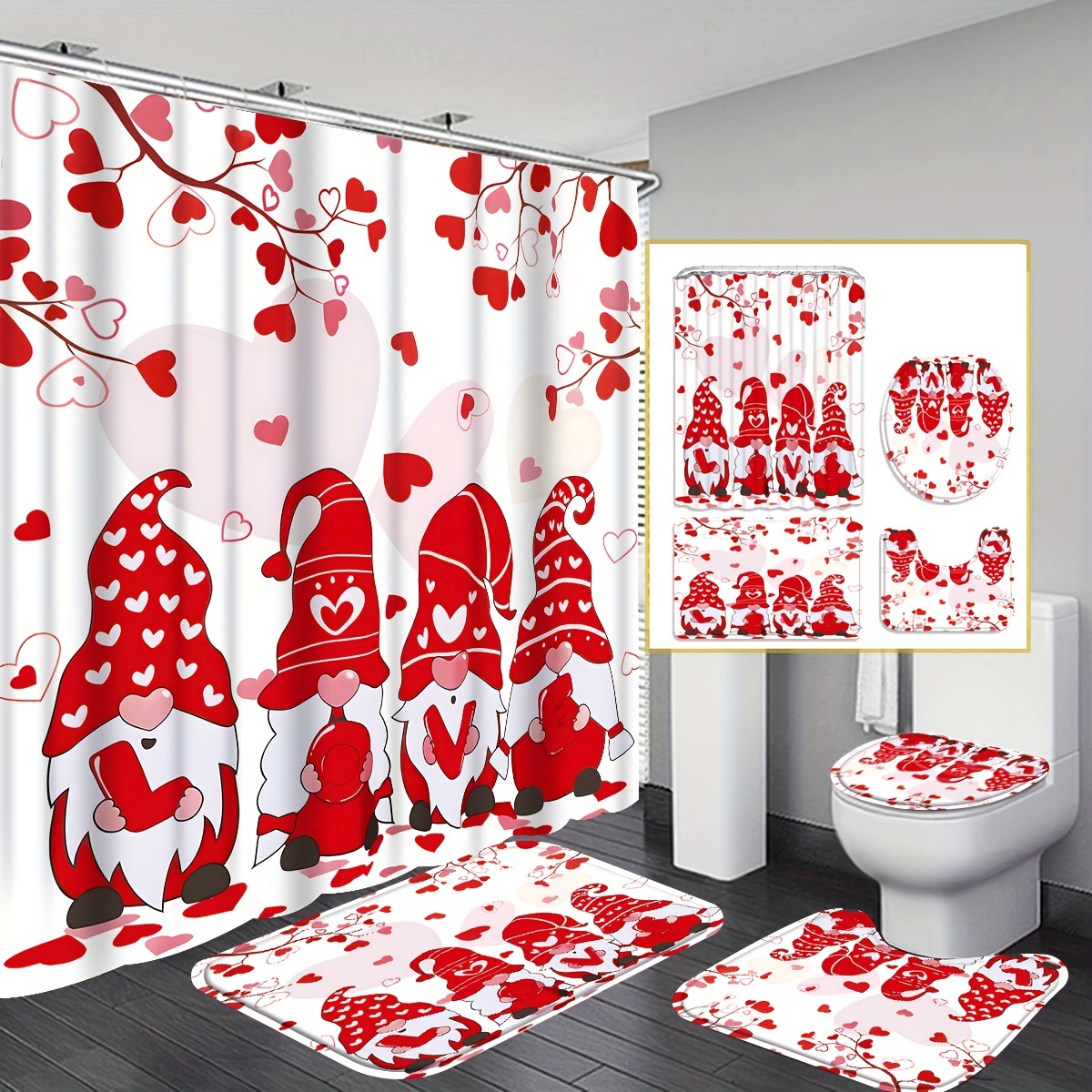  4Pcs Christmas Elk Grinch Shower Curtain Set with Non