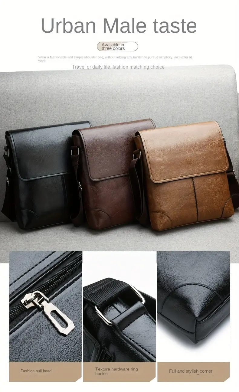 Men's New Messenger Bag Pu Leather Texture Fashion Trendy - Temu