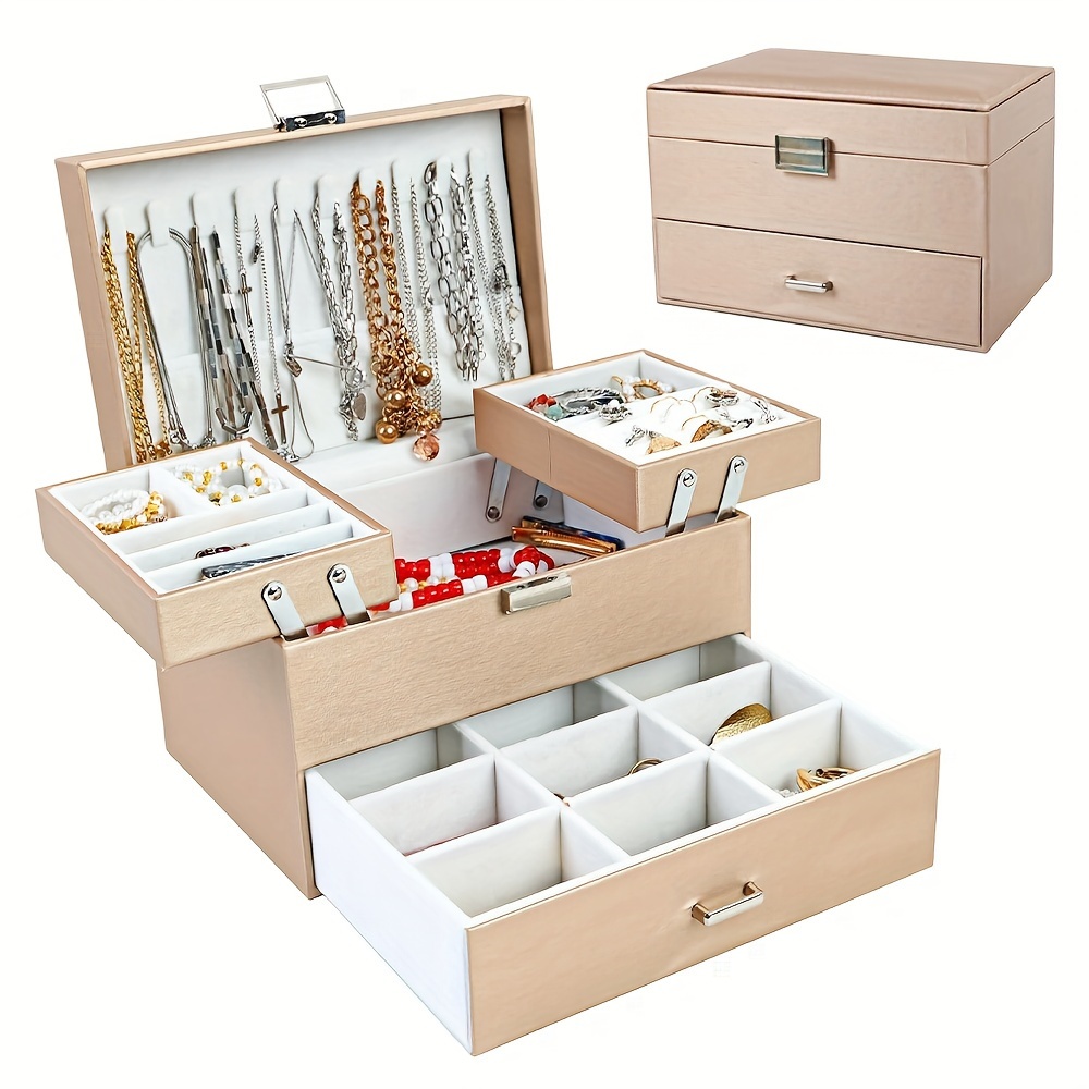 2 Layer Velvet Jewelry Box Organizer For Women Girl With - Temu