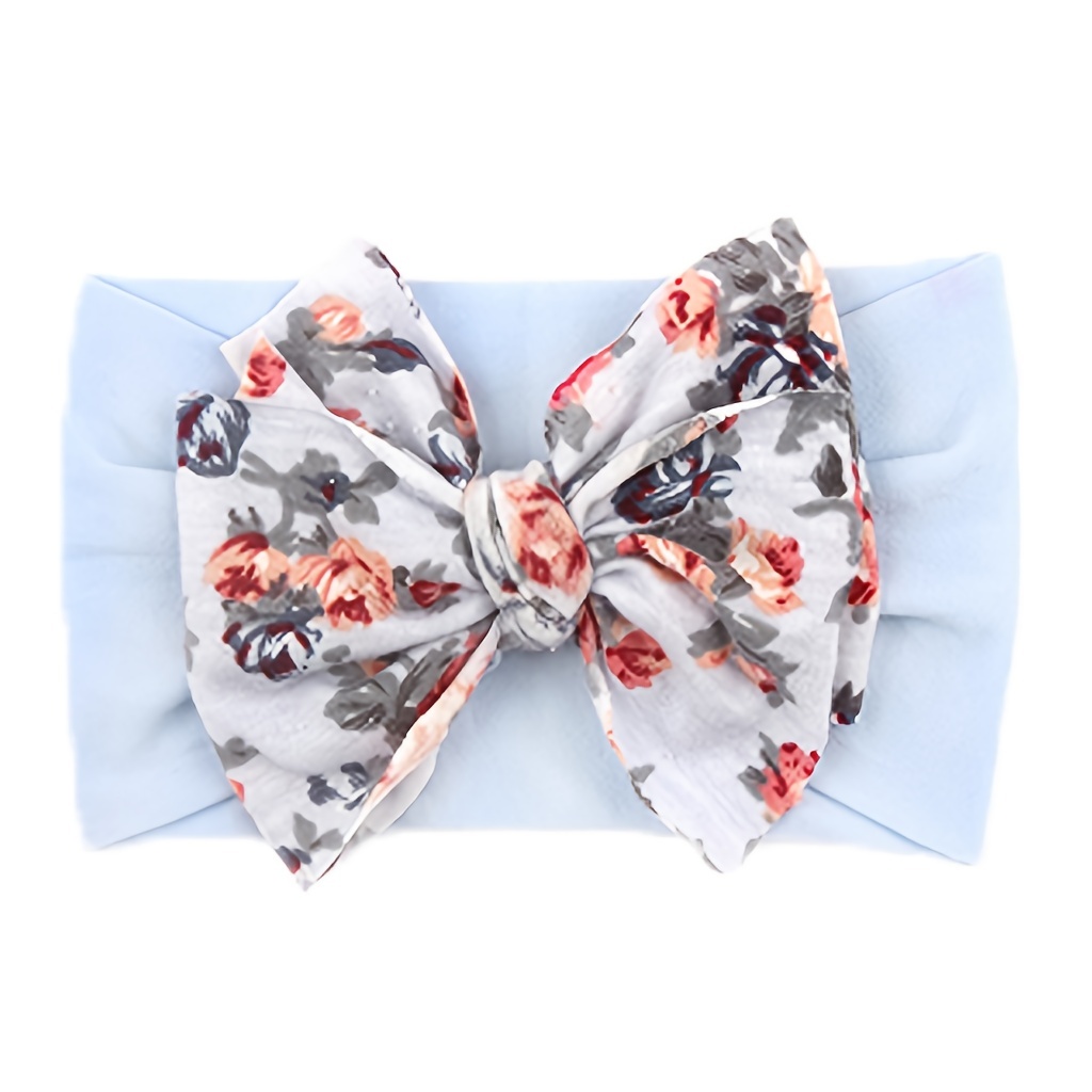 1pc Baby Girls Floral Bow Decor Nylon Headbands Head Wraps Elastics Hairbands Hair Accessories For Newborn Infant Toddlers Gift