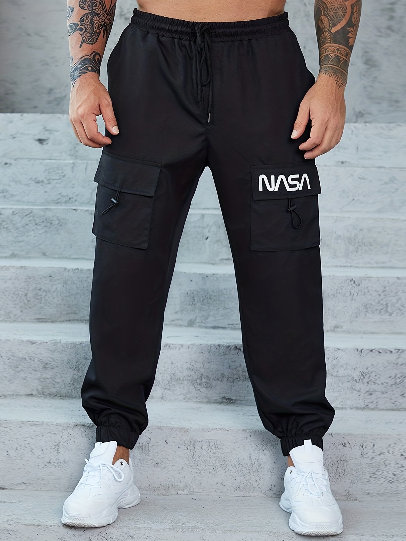Plus Size Men's Casual Solid Cargo Pants With Pocket For Outdoor/workout,  Trendy Oversized Loose Fit Work Pants For Big & Tall Males, Men's Clothing