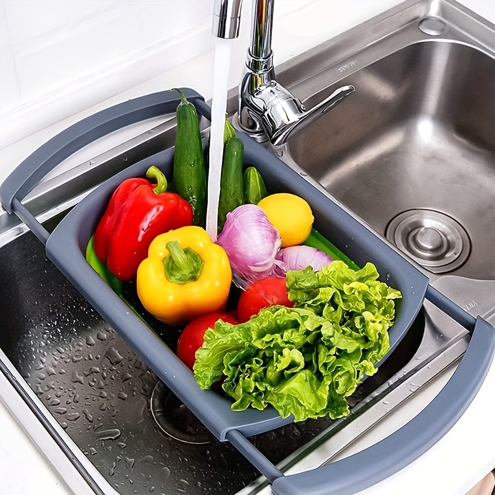 Évier de cuisine étagère panier rétractable ménage fruits et légumes lavage  