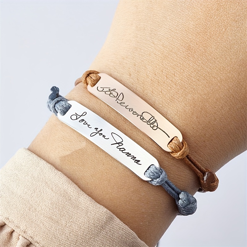 Custom Carved Name Charm Leather Rope Bracelet