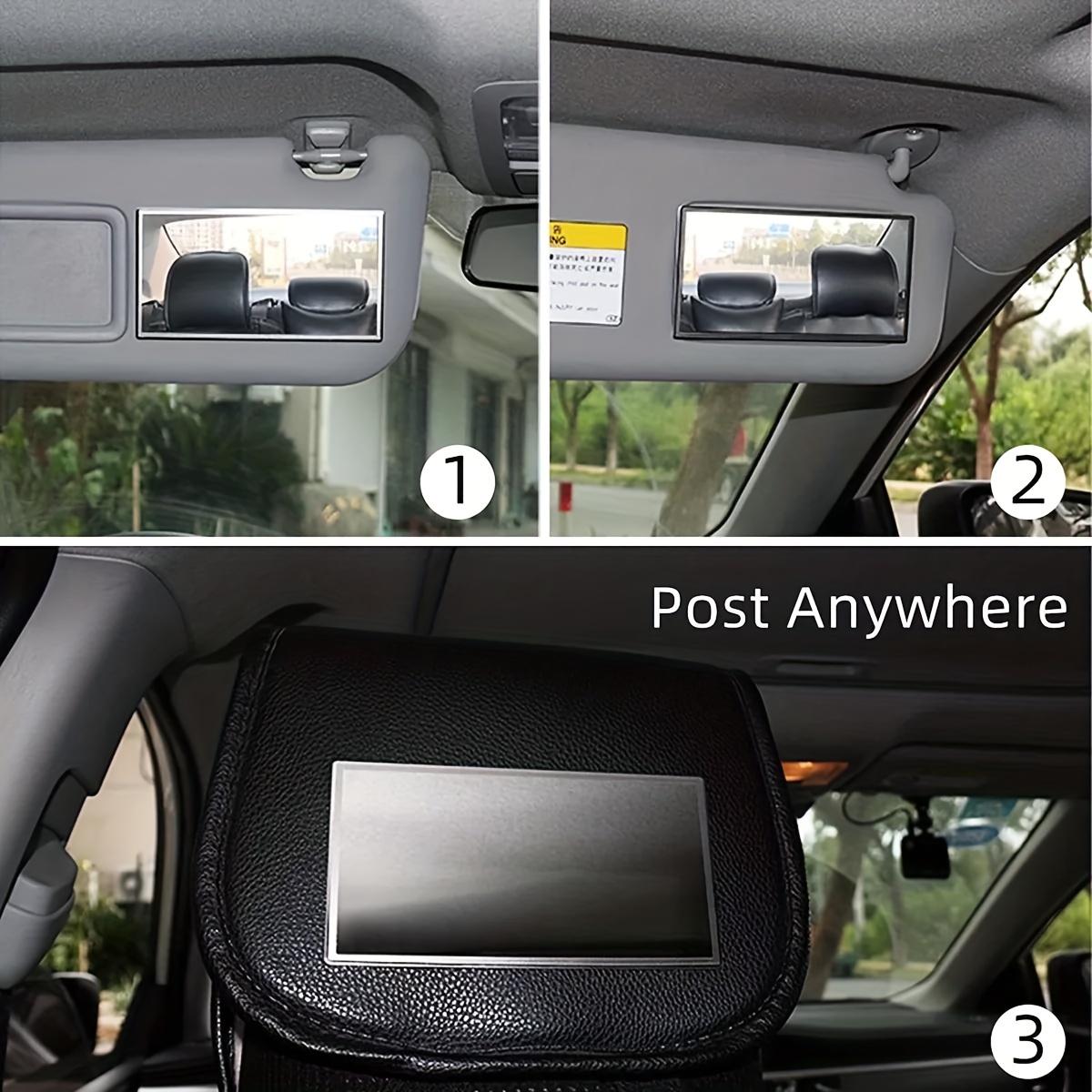 Auto Sun Visor HD Makeup Mirror,Portable Self-Adhesive Seatback Stainless  Steel Mirror,Universal Car Interior Cosmetic Mirror