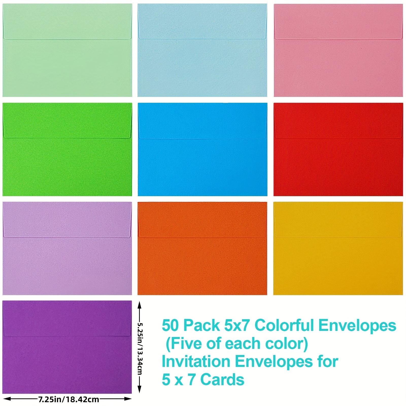 50 Packs 5x7 Envelopes, A7 Envelopes, 5x7 Envelopes For Invitations,  Printable Invitation Envelopes, Envelopes Self Seal For Weddings,  Invitations, Photos, Greeting Cards, Mailing