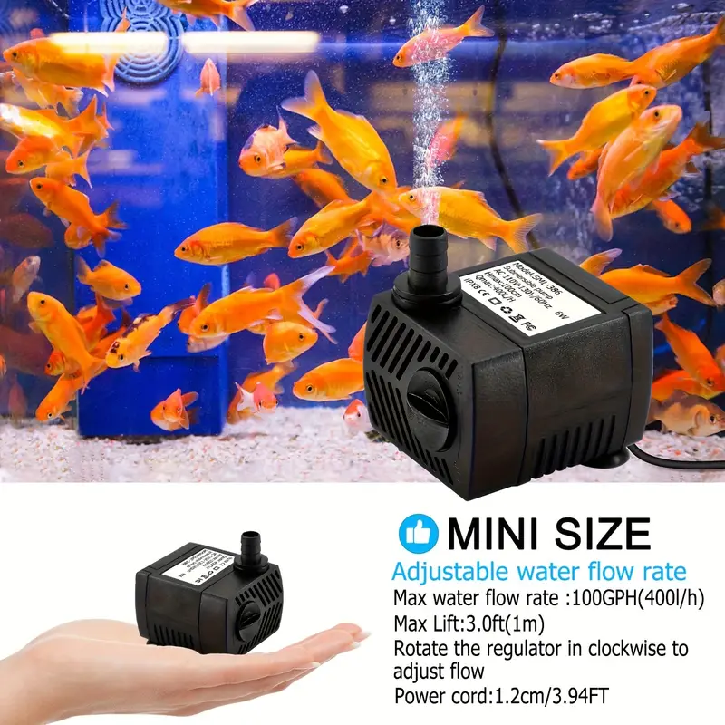 110GPH Mini Pompe Submersible Pour Aquarium, Pompe De Fontaine