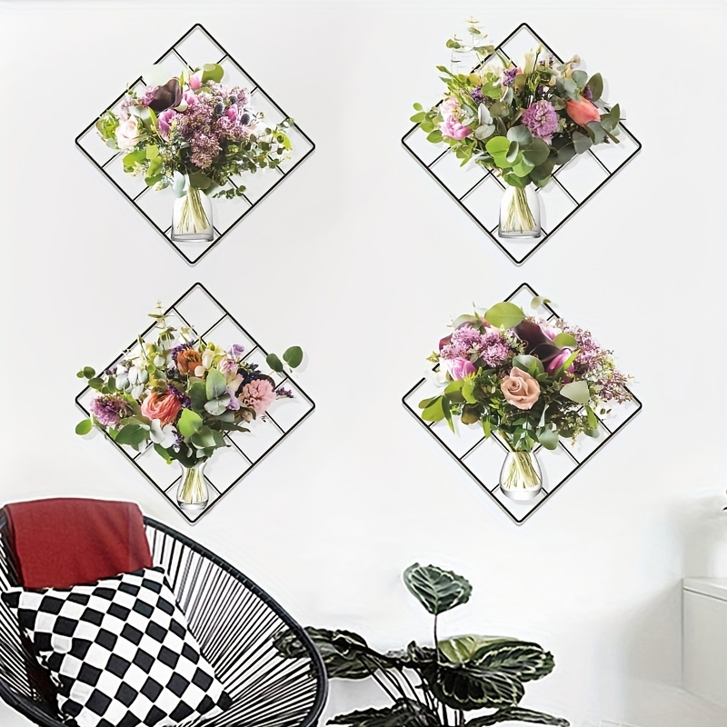 4pcs set simulation iron mesh flower wall stickers bedroom living room entryway dormitory home decoration wall stickers stickers details 5