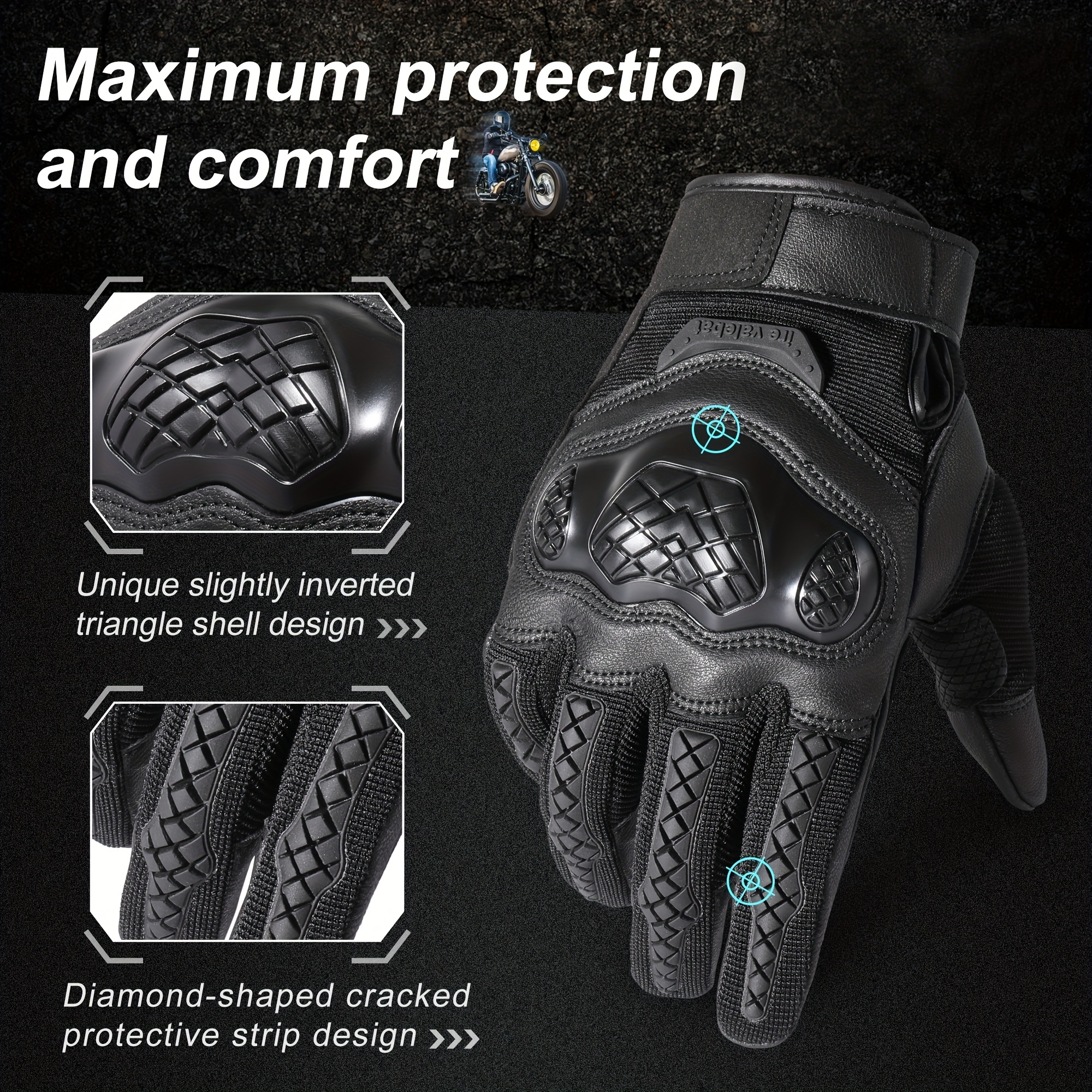 Zune Lotoo Leather Tactical Gloves for Men, Full Finger & Fingerless Motorcycle Gloves with Touchscreen Fingers, Eva Palm Padded Impact Protection