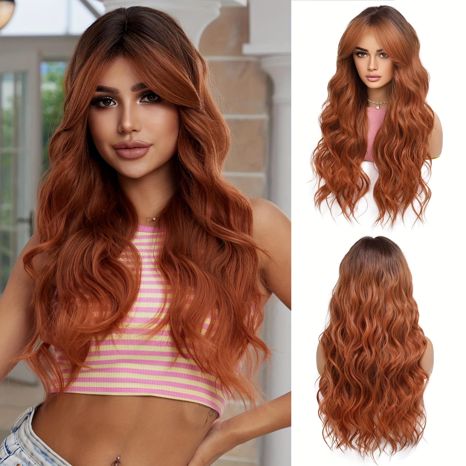 Brown Long Curly Lace Front Wigs Women Daily Party Holiday - Temu