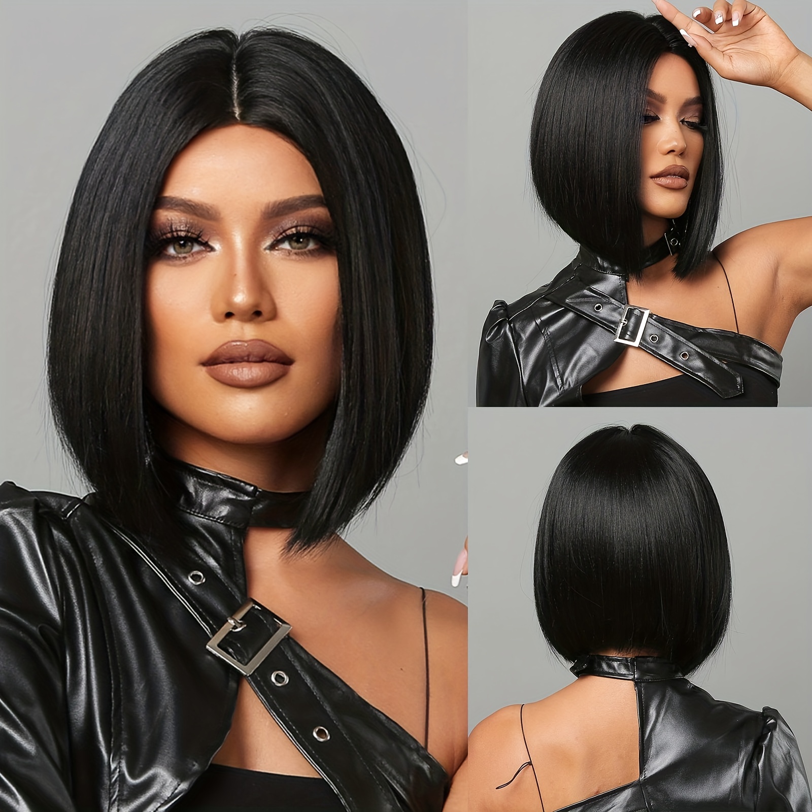 Short Bob Black Synthetic Wigs Women Middle Part Wigs Heat Temu