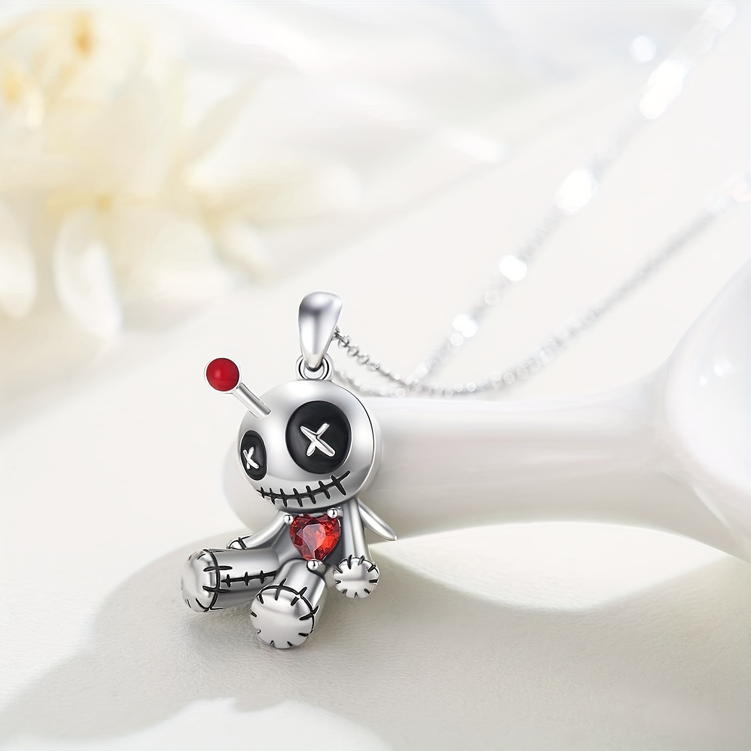 creative funny voodoo doll red heart pendant necklace for women trendy punk cartoon girl holiday decoration accessories halloween gift details 0