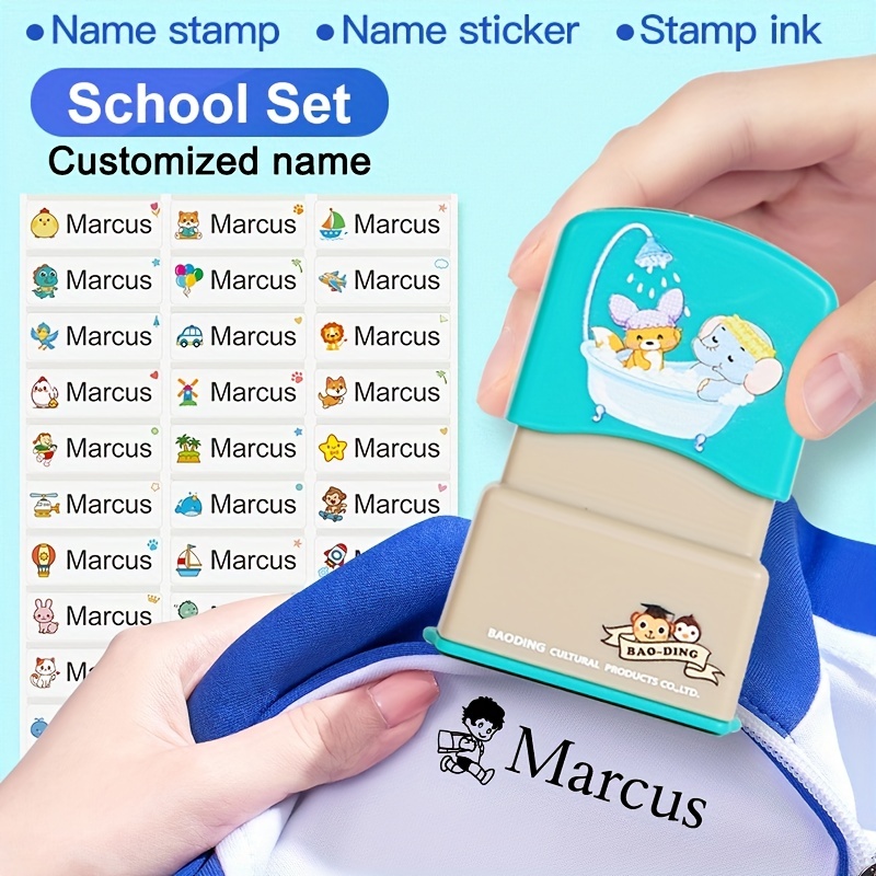 School Set( Green Stamp And Stickers)custom Name Seals - Temu