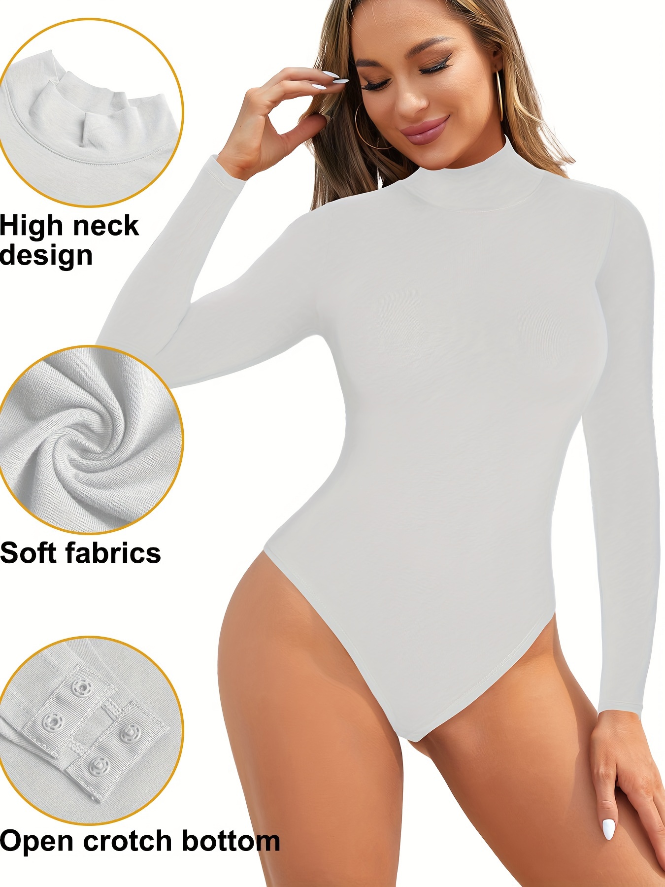 Long Sleeve High Neck Shaping Bodysuit Simple Soft Tummy - Temu Canada