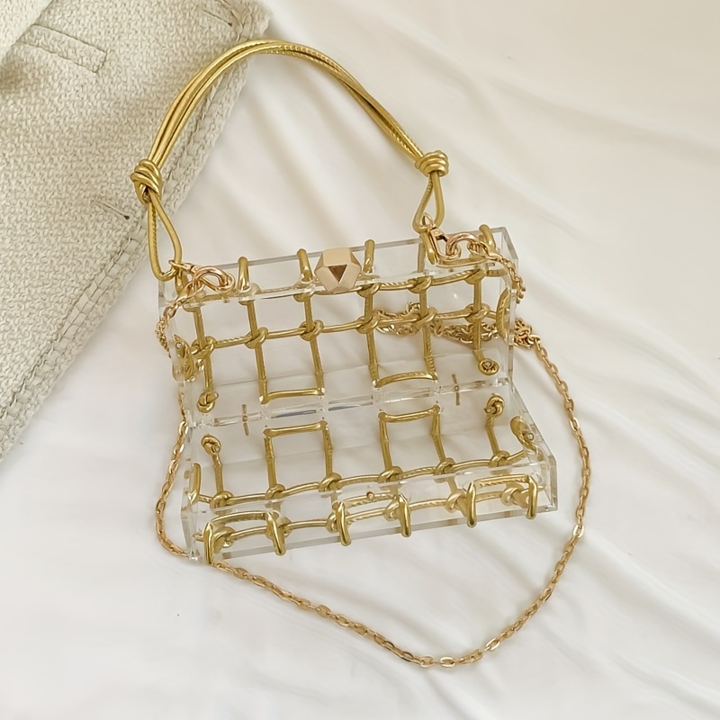 Mini Transparent Acrylic Hand Bag Solid Plaid Shoulder Bag
