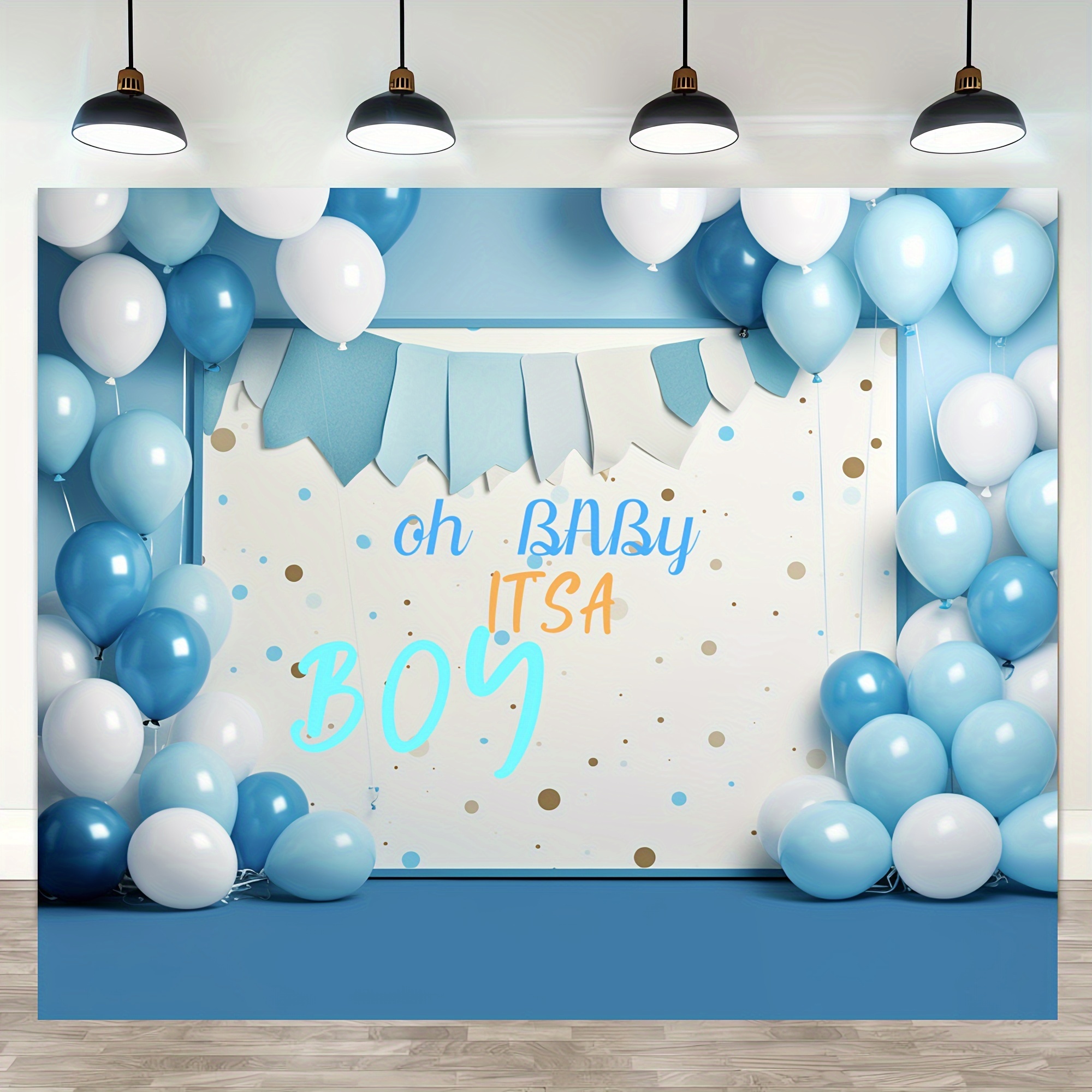 Decoraciones de baby shower para niños, kit de decoración de fiesta de bebé  azul con cajas de globos, guirnalda de globos azules, pancarta de telón de