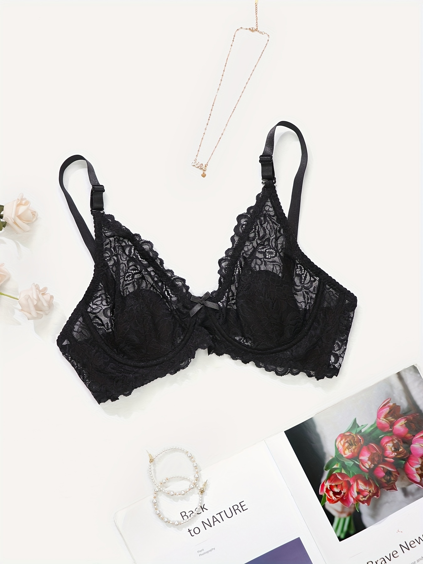 Floral Lace Full Coverage Bras Semi sheer Ultra Thin - Temu