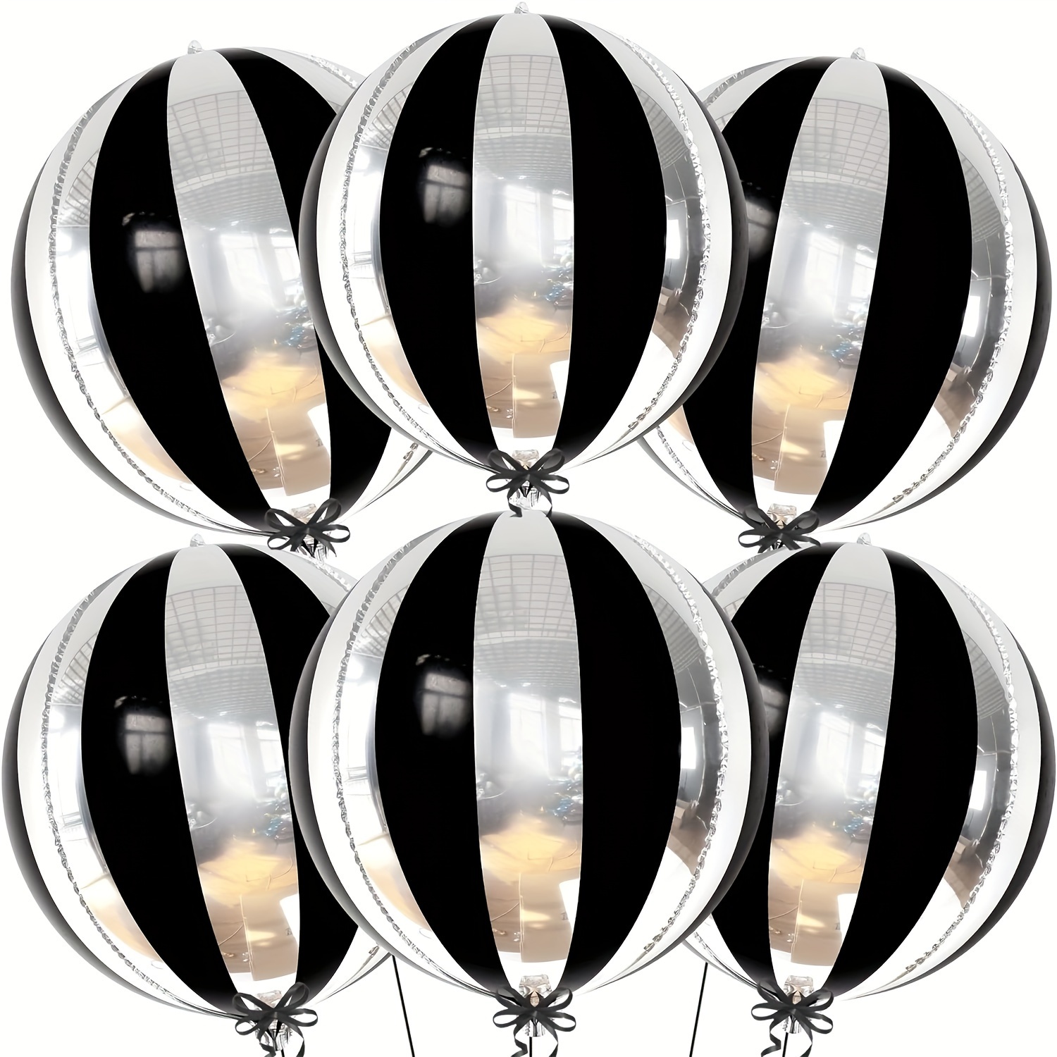 

Metal Black And Silvery Balloons -22 Inches, 6pcs | 4d Chrome Balloons, Used For Birthday Decoration | Round Balloons, Polyester Film Balloons | Black And White Metal Balloons, Party Easter Gift