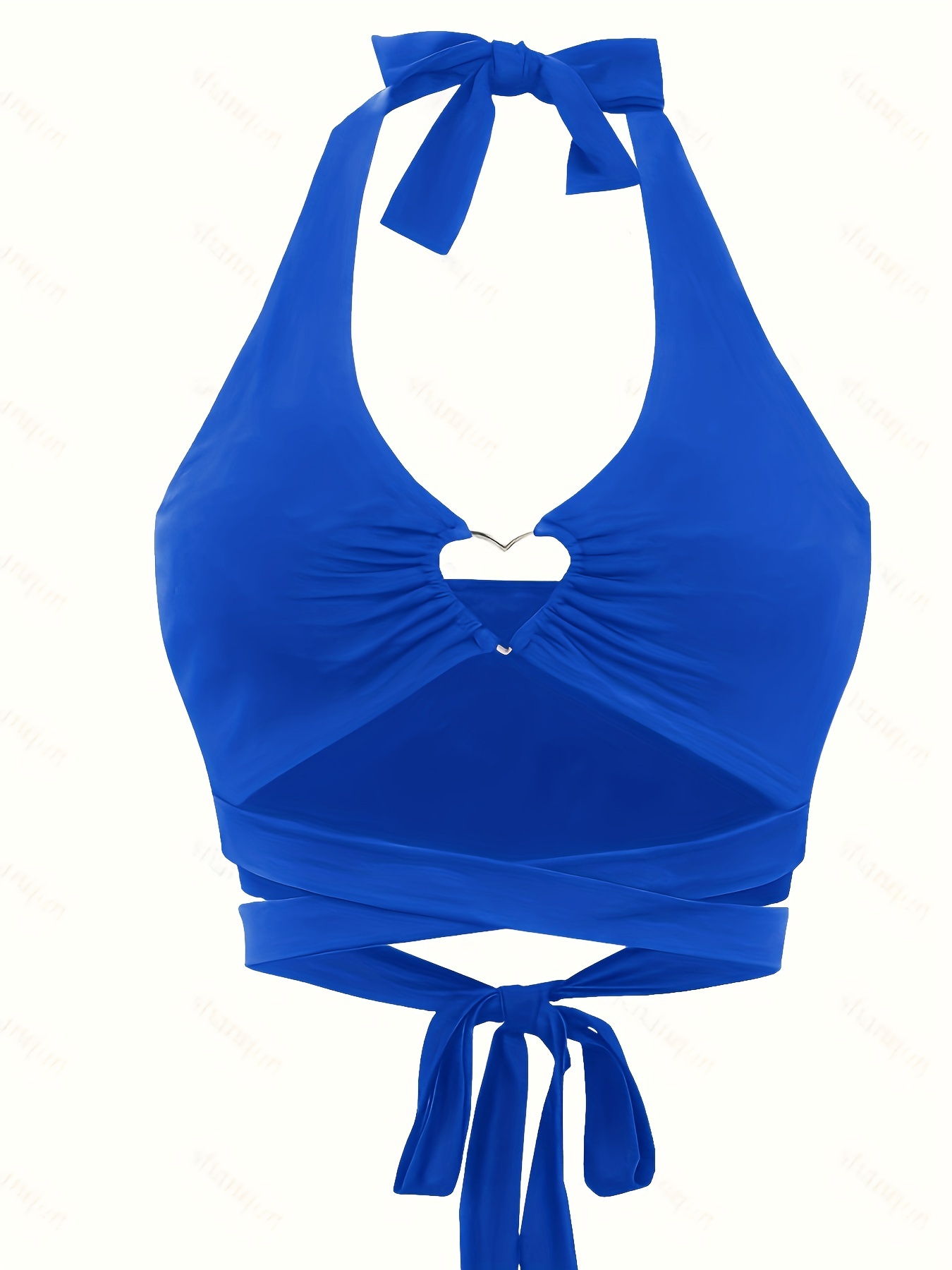 Women Ladies Slinky Sleeveless Cross Wrap Over Halterneck Crop Top Open  Back Top