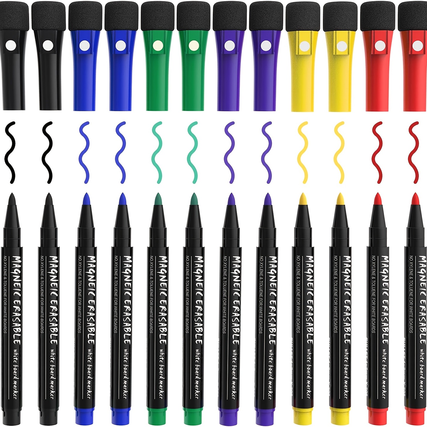 12pcs Colored Erasable Whiteboard Markers For Kids' Drawing