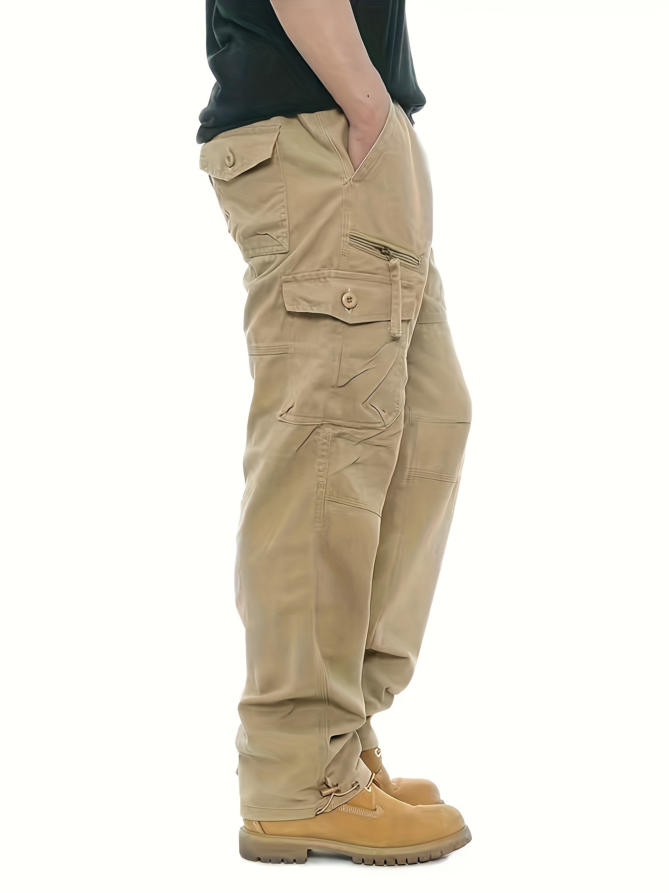 Trendy Cotton Blend Cargo Pants Men's Multi Flap Pocket - Temu