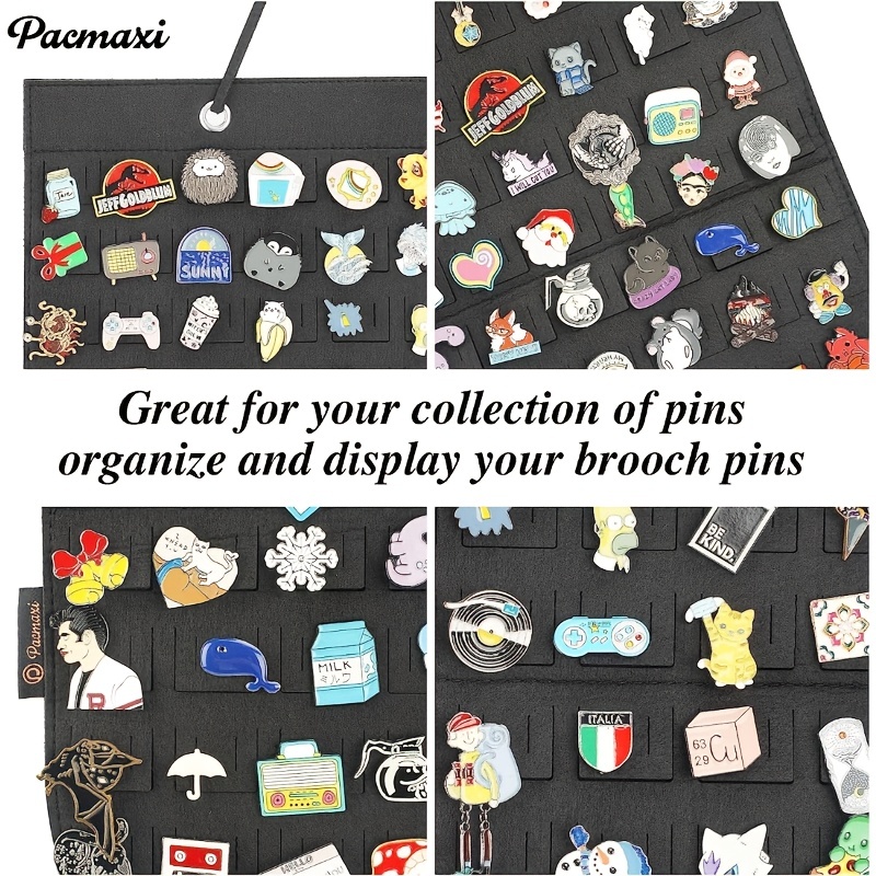 PACMAXI Hanging Brooch Pin Display Holder, Wall Pin Collection Storage  Organizer, Cute Pin Banner Case Hold Up to 76 Pins.(Pins not Included)  (Black)
