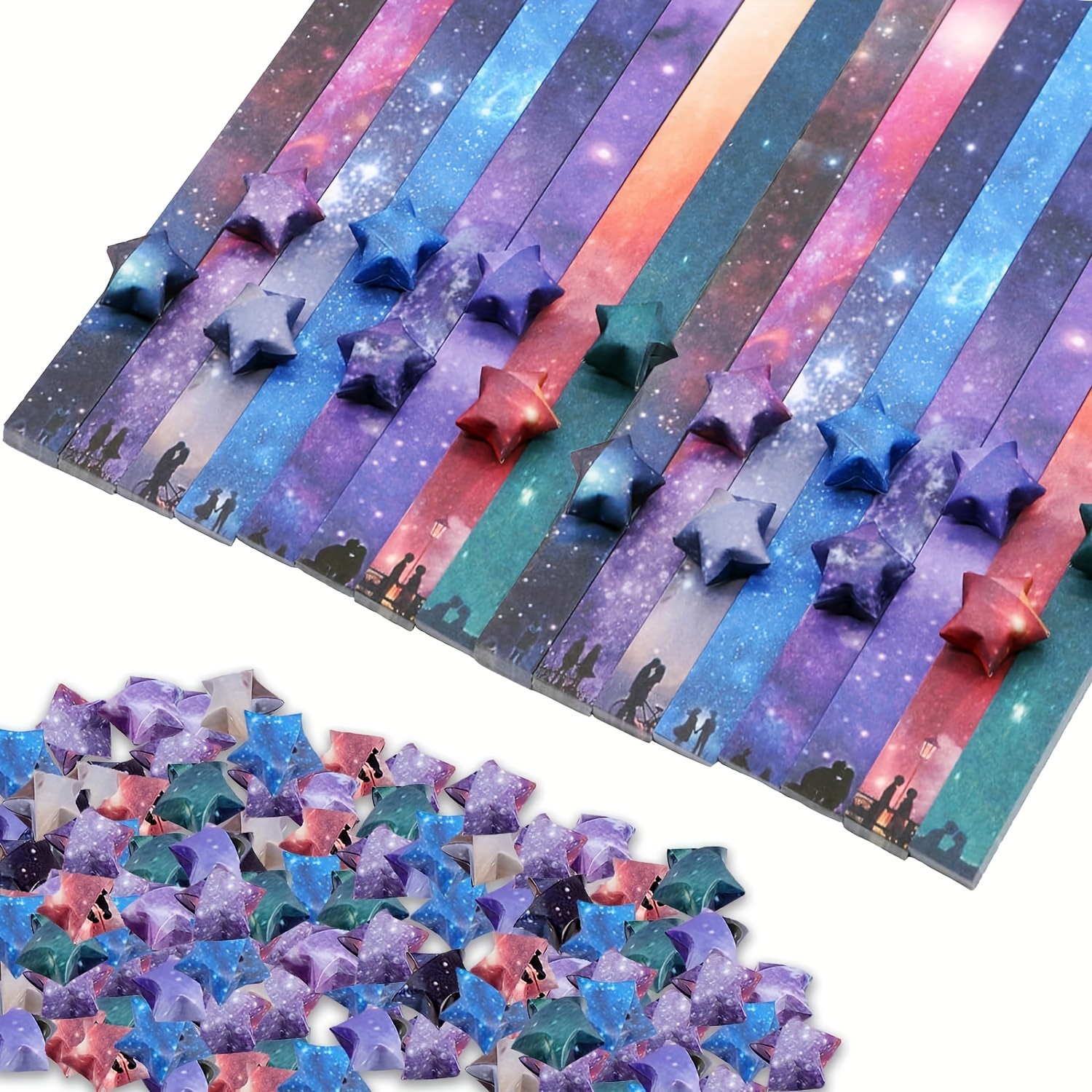 540 sheets 12 constellation lucky star origami paper strips galaxy, 8  different designs of beautiful outer space starry sky for art diy crafts