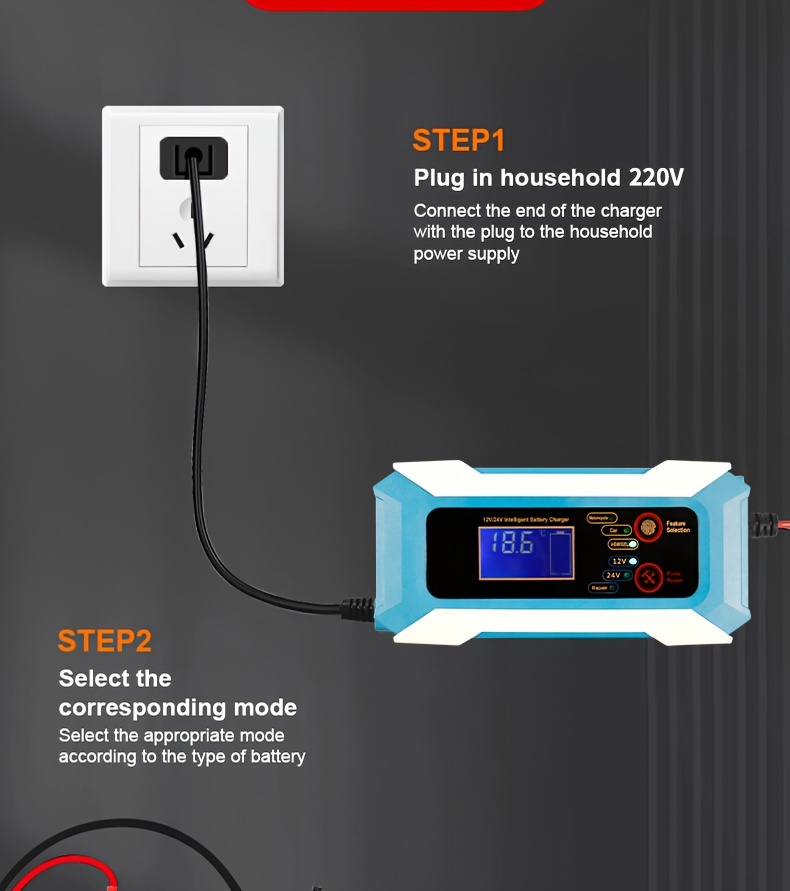 Chargeur Numérique De Réparation Intelligent, Chargeur De Batterie De  Voiture Au Plomb 12v 24v, Chargeur De Batterie De Moto De Véhicule Haute  Puissance - Temu France