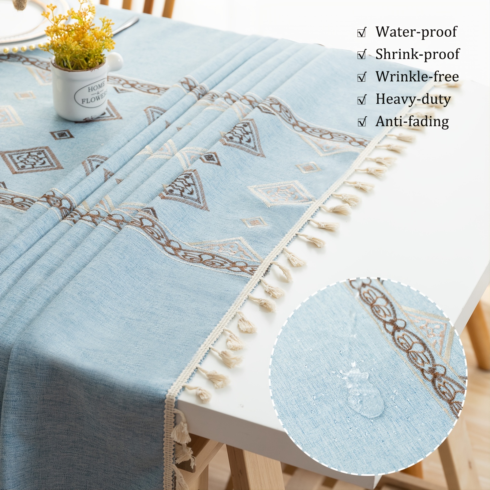 1pc Tablecloth With Built In Table Runner Wrinkle Free - Temu New
