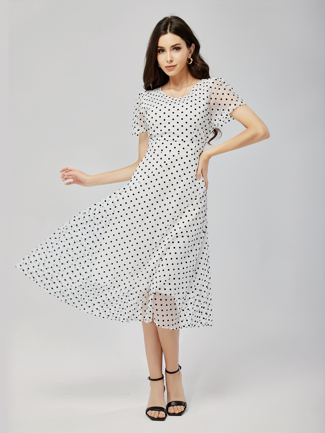 Dropship Retro V-neck Ruffle Dress; Polka Dot Print Long Sleeve Waist Loose  Summer Dresses; Women's Clothing to Sell Online at a Lower Price